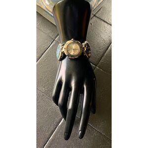 Geneva Circular bracelet watch, Multicolor cabochons, Signed